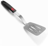 Stainless Steel Spatula, Flexible Metal Slotted Turner for Cast Iron Skillet, Thin Blade and Heat Resistant Silicone Handle, Great for Egg, Cookie, Meat, Crep, Medium