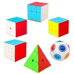 Coolzon Magic Cube Set, 6 Pack Speed Magic Cubes Pyraminx + 2x2 + 3x3 + 4x4 + Magic Rainbow Ball + Fenghuolun Magic Puzzle Cube Toys for Boys Girls Kids Adults