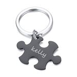 PJ JEWELLERY Customised Stainless Steel Matching Puzzle Piece Charm Best Friend Friendship BFF Puzzle Keychain,Silver,Free engraving，Black