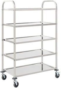 vidaXL Kitchen Trolley with 5 Tiers - Stainless Steel Utility Cart - 107x55x147 cm - Easy to Move and Assemble - Stable and Robust