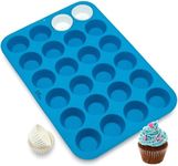 Silicone Muffin Pan & Cupcake Baking Set - Non Stick, BPA Free & Dishwasher Safe Silicon Bakeware Pans/Tins - Blue Top Home Kitchen Rubber Trays & Molds - Free Recipe eBook