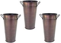 Hosley Set of 3 Antique Bronze Galvanized Floral Vases/French Buckets with Handles- 9 High. Ideal for Dried Floral Arrangements for Wedding Gift Spa Vigil Aromatherapy Memorial O4