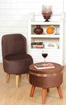 Basket Villa Ottoman Pouffes Sitting Mudda Puffy Wooden Leg Stool for Living Room Dressing Table Pouf Round Footstool for Home Decor, Holland Velvet, Combo Pack of 2