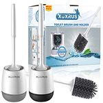 XUXRUS 2 Pack Silicone Toilet Brush and Holder Set, Bathroom Toilet Brush Holder,Silicone Toilet Cleaning Brush Kit with Soft Bristle Brush-White Blackwhite Grey