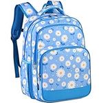 Kids backpacks,VASCHY 16in Water Resistant Backpack for Preschool/Primary/Elementary School Bookbag for Girls with Tablet Sleeve Blue Daisy