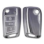 kwmobile Key Cover Compatible with VW Golf 7 MK7 3 Button Car Key - Soft TPU Car Key Fob Protector Case - Dark Grey/Silver