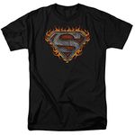 DC Comics Men's Superman Iron Fire Shield T-Shirt, Black, X-Large