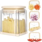 Navaris Potato Chipper - Food Chopper, French Fry Cutter, Potato Cutter, Onion Dicer, Apple Slicer, 4 Interchangeable Blades with Container Box - Dishwasher Safe - Cream