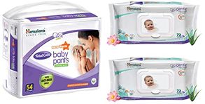 Himalaya Total Care Baby Pants, New Born (Count of 54) & Himalaya Gentle Baby Wipes - 72 Pieces (Pack of 2)