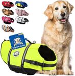 Paws Aboard Dog Life Jacket - Keep Your Canine Safe with a Nylon Life Vest - Designer Life Jackets - Perfect for Swimming and Boating - Neon Yellow, Large