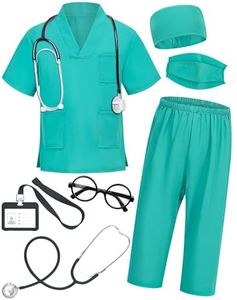 ICECUTE Doctor Costume for Kids Scrubs with Accessories,7Pcs Toddler Halloween Costume for Boy Girls,3-11 Years (Green, 5-6T)