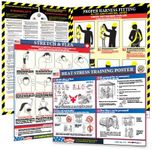 4 Construction Safety Posters - Forklift, Proper Harness Fitting, Stretch & Flex, and Heat Stress Posters