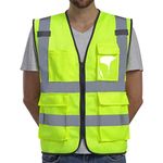 Dib Safety Reflective Vest High Visibility Two Tone with Pockets and Zipper, ANSI Class 2 Compliant, Yellow with Orange Trim XL