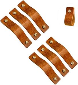 Jililil Leather Drawer Pulls, 6 Pack Brown Cabinet Handles for Cupboards Wardrobe Dresser, Anti-Collision Anti-Static, Includes Brass Nuts Screws(3-3/4 Inch Hole Centers)