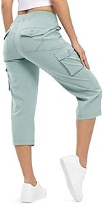 TBMPOY Womens Cargo Capris Hiking Lightweight Pants 6 Pockets Quick Dry Casual Outdoor Trip Loose Shorts Cropped Cotton, Blue, X-Large