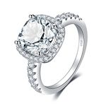 JewelryPalace Cushion 3ct Cubic Zirconia Promise Halo Solitaire Engagement Ring 925 Sterling Silver, T 1/2