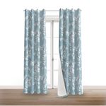 BFAM 100% Blackout Curtain for Bedroom Thermal Insulated Floral Print Blackout Curtains Double Layer Full Room Darkening Curtains with White Liner, Set of 2 Curtains, 8 Feet, Blue