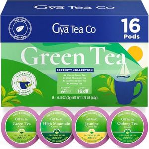 Gya Tea Co Green Tea Pods Tea Gift Set (16 ct) - Assorted Tea Variety Pack with High Mountain, Jasmine, Oolong& Green Tea 4 Flavors - Tea Lovers Get Well Gifts for Calming & Relaxing