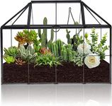 Homtone 23cm Large Geometric Terrarium Planter, House Shape Black Handmade Glass Box, Vintage Tabletop Miniature Flower Pot for Succulent, Cacti, Air Plants (Black House Shape)