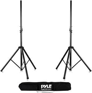 Pyle Universal Dual PA DJ Tripod 2 Speaker Stand Kit with Adjustable Height & Storage Bag Constructed with Heavy Duty Durable Steel & Lightweight for Easy Mobility Safety PIN Screw Locks PSTK107,Black