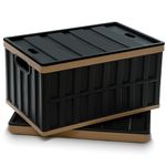 Citylife 64L Collapsible Storage Bins with Lids Plastic Storage Containers for Organizing Stackable Storage Box Large Heavy Duty Utility Crates, 2 Packs, Black