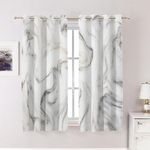 BaoNews White Gray Marble Waves Bedroom Curtains, Black Acrylic Marble Abstract White Aquatic Artistic Blot Blackout Polyester Grommet Window Treatment Drapes for Living Room, 2 Panels 52X63 Inches