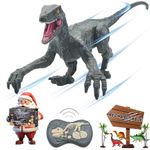 Remote Control Dinosaur Toys for Boys Kids Girls 3 4 5 6 7 8 Electronic RC Robot Toy 2.4Ghz Walking Roaring Velociraptor Realistic 18.1" Jurassic Dino Rechargeable Raptor Blue Christmas Birthday Gift