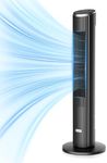 Ateroll Silent Tower Fan, Electric Cooling Fan, 90° Oscillating Bladeless Fan with Remote, 4 Speeds 3 Modes 12H Timer LED Display, Energy Efficient Standing Fan for Home Office, Black Fan