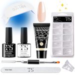 THR3E STROKES NAIL ART KIT POLYGEL NAIL EXTENTION KIT for Builder Gel UV Nail Art Kit Nail Extension Set WITH TOP AND BASE COAT (TB KIT) (LIGHT NUDE)