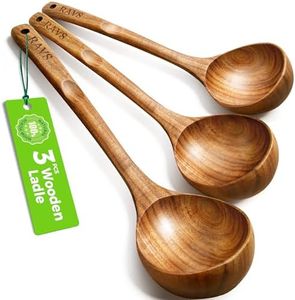 3PCS RAVS Wooden Ladle for Soup, 100% Natural Acacia Wood with 12.1" Long Handle, No-Scratch Cookware Surface, Wooden Soup Ladle for Cooking, Gravy, Sauce, Porridge