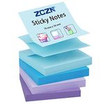 ZCZN Pop-up Sticky Notes 76 x 76 mm, 4 Pads Assorted Colours Self-Stick Notes, 100 Sheets/Pad, (Blue, Light Blue, Purple, Light Purple)