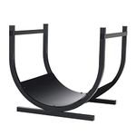 PHI VILLA 17 Inches Small Decorative Indoor/Outdoor Firewood Log Rack Bin with Scrolls, Black