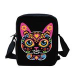 Kuiaobaty Colorful Novelty Cat Women's Casual Messenger Bag with Shoulder Stripes, Folk Art Kitty Girls Crossbody Bag Zipper