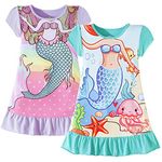 ZEBZOO Girls Nightgowns Mermaid Pajamas Princess Dress for Big Kids Night Gown(2-Pack,7-8 Years)