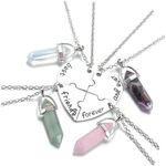 PESOENTH Best Friend Necklace for 2 3 4 BFF Gifts Friendship Necklaces Women Matching Heart Best Friends Forever Crystal Necklaces Jewelry, amethyst rose quartz green aventurine opalite crystal stone