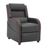 Gaming Recliner Gaming Armchair, Gaming Chair with Footrest and Headrest with Reclining Function for Ultimate Gaming Set Up with Chair Side Pockets in (Black with Red Trim)