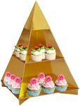 VOOEOWO Pyramid Cupcake Stand Glitter Gold Decorations,Cupcake Holder Tower Stand for Gold Birthday Party-Afternoon Tea-Wedding Party-Anniversary Christening Fruit Pastry Desserts Display