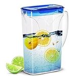 ZENQA 2L Fridge Water Jug with Lid Plastic Pitcher Jug | Transparent Slim Fridge Door Jug Great for Everyday Use | Vented Spout Ideal for Juices Milk Iced Tea BPA Free