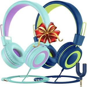 VotYoung Kids Headphones with Microphone for Kids, 2 Pack Kids Headphones with Sharing Splitter, Wired Kids Headset with 91dB Volume Limit, On-Ear Stereo Headset for School/Tablet/Travel