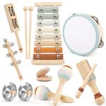 Kids Musical Instruments, Joyreal Baby Musical Instrument Montessori Wooden Toys for Toddlers18M+, Neutral Colors Percussion Instruments Set, Aesthetic Modern Boho Xylophone for Kids Playroom Gifts