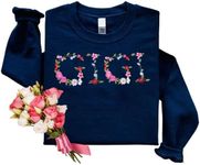 Regamor Embroidery Floral Gigi Sweatshirts For Grandma Gift Sweatshirt From Grandkids Flower Gift Mothers Day Christmas, Navy, Medium