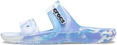 Crocs Unisex-Adult Classic Tie Dye Two-Strap Sandals Slide, White/Oxygen, 6 Women/4 Men