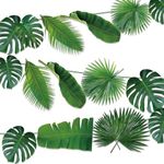 Palm Leaves Party Decorations - 3 Pcs Tropical Leaves Banners, Green Artificial Palm Leaves Garland, Jungle Party Decorations Palm Leaves for Hawaiian-Themed Party Supplies