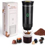 SOPPY Portable Espresso Coffee Machine, Capsule Coffee Maker with Self-Heating Tech, Compatible with Big/Small Capsule, Coffee Powder, Compact Design for Camping, Travel, Office & Home Use (Black)​