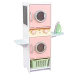 KidKraft Laundry Playset Children's Pretend Wooden Stacking Washer and Dryer Toy with Iron and Basket, Pastel