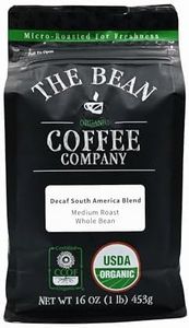 The Bean Organic Coffee Company Water Processed DECAF South America Blend, Medium Roast, Whole Bean Coffee, 16-Ounce Bag