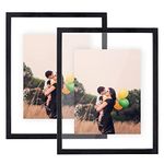 DLQuarts 11x14 Floating Photo Picture Frame, Floating Display for Photos 8x10,7x9, 5x7, or Full Display for 11x14 Photos, Solid Wood, Double Glass, 2 Pack, Black