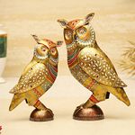 Handicrafts Paradise Wrought Iron Set of 2 Owl Showpiece for Home Décor, 13 inch