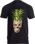 Pineapple Skull | Bizarre Goth Creepy Weird Fruit Illustration Art Men's T-Shirt-(Adult,XL) Black