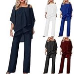 HOOUDO Women's Trouser Suits Elegant Wedding Guest Pants Suit 2 Piece Chiffon Formal Outfit Plus Size Prom Evening Two Piece Trouser Suit Mother of The Bride Pants Suit